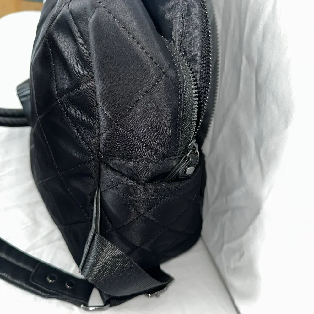 Black Quilted Small Backpack Laptop Pocket
